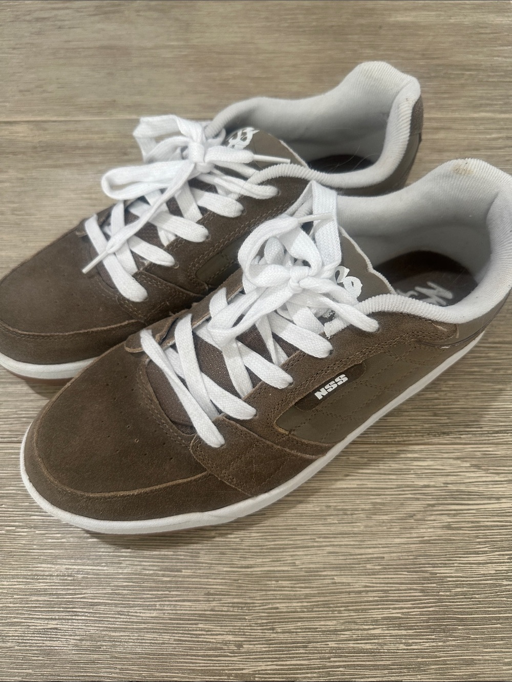 NSS Men's Brown Suede Skate Sneakers with White Laces -